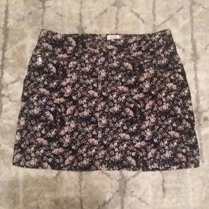 Black Floral Print Corduroy Mini Skirt